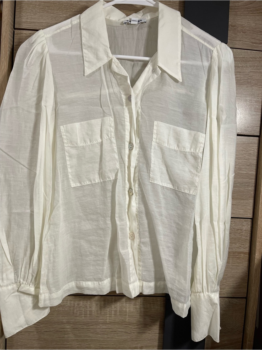 Express Sheer Cream Button-Up Blouse